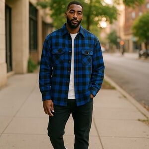 Vintage Woolrich | Plaid Jacket | Blue Casual Button Down Shirt | Black Shacket